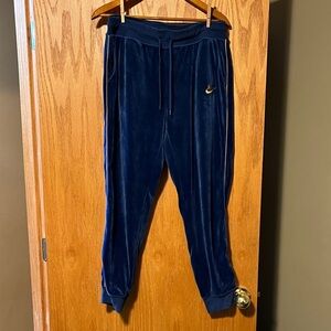 Nike Blue Velour Pants with Gold Accent